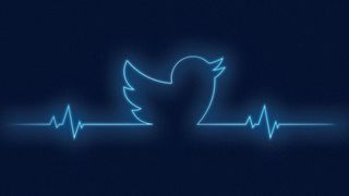 Image of a heart beat line forming a partial twitter logo between the heartbeats